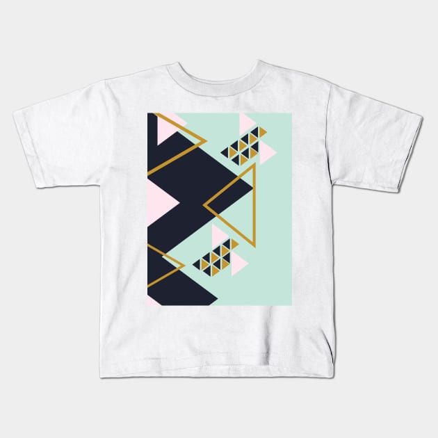 Modern Vibes- Blue, Gold and Pink Geometric Kids T-Shirt by mrsmauve